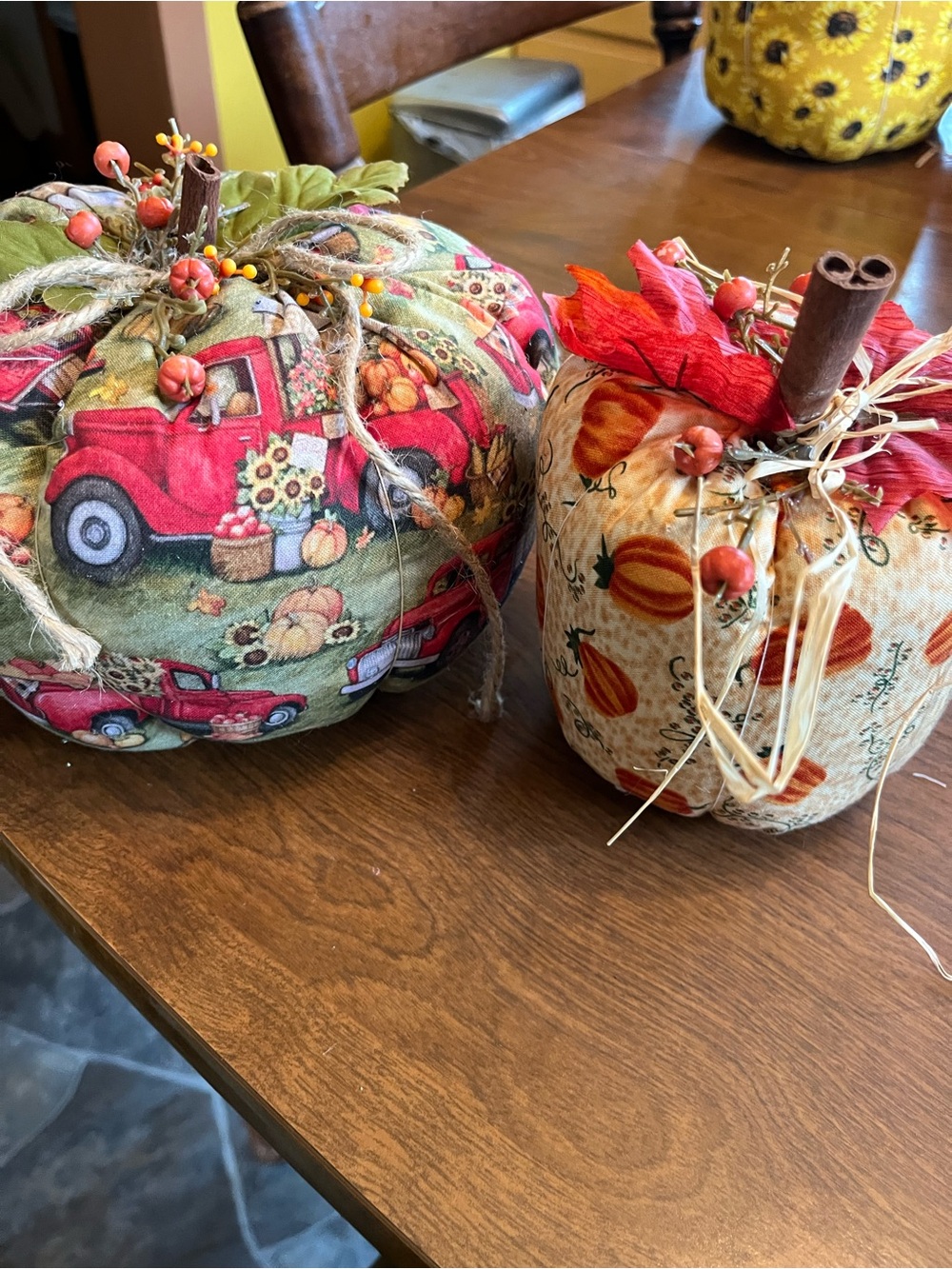 Handmade Fall Fabric Pumpkin Décor Set - Red & Cream Seasonal Pumpkins